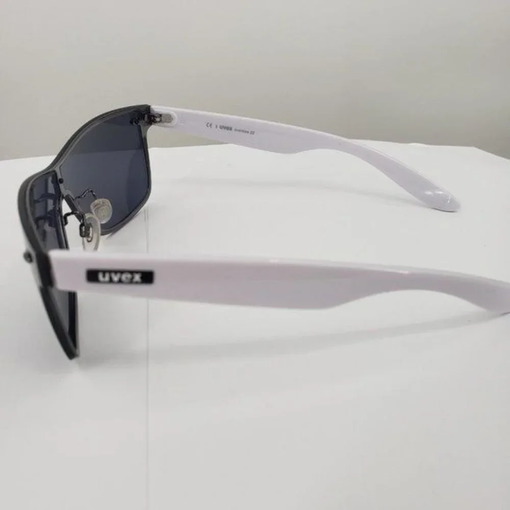 UVEX Sport Polarized Sunglasses Oversize 22 White Frame Smoke Lens NWT
